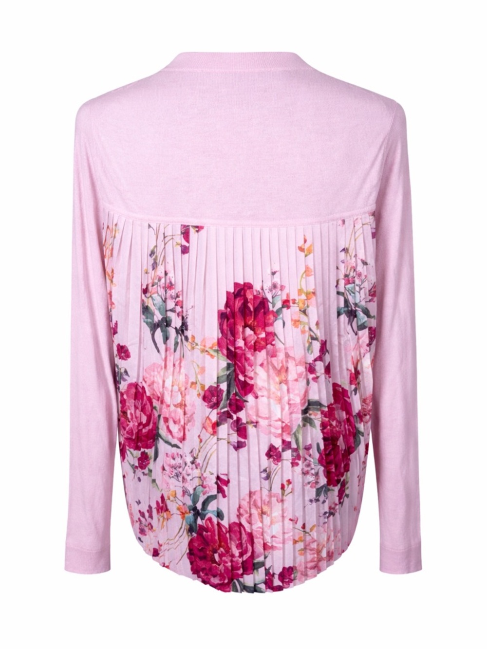 Ted Baker Kaleese Pink Pleated Floral Back‎ Sweater Silk Blend High-Low knit- S